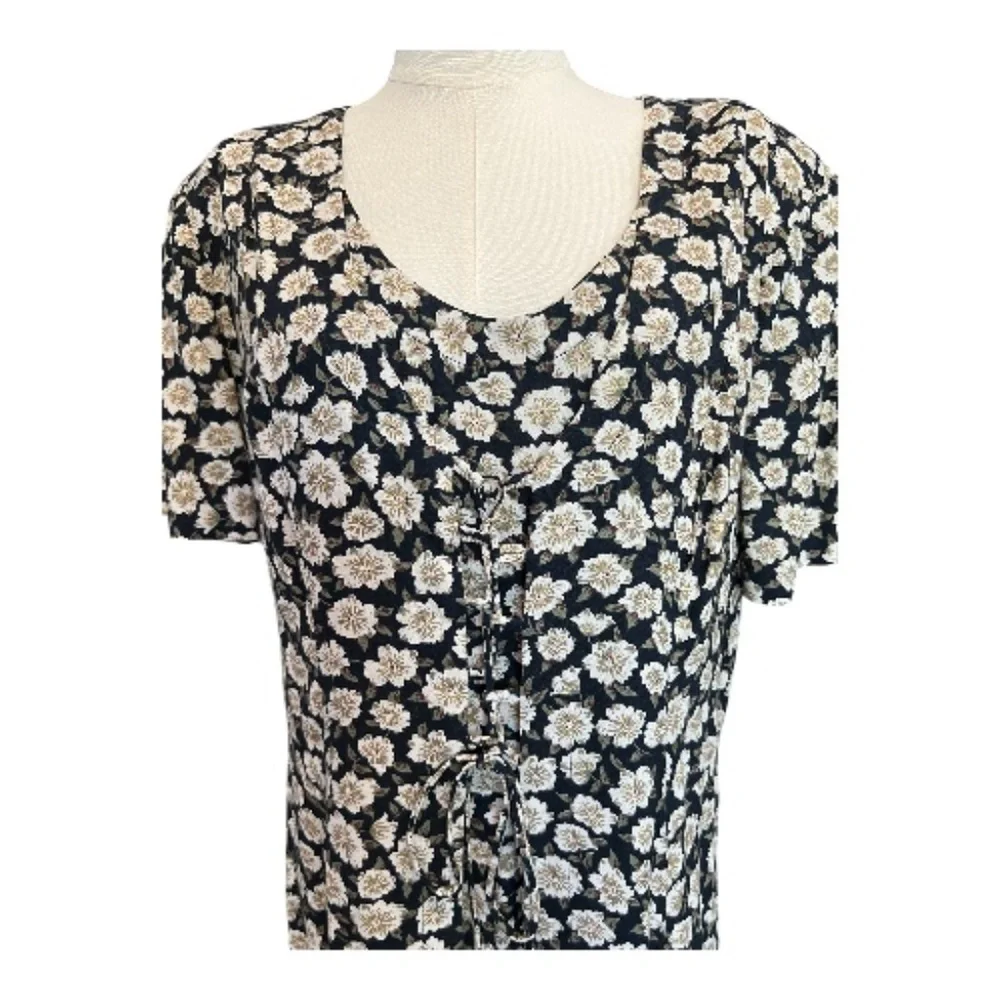 π€π€ EUC ALIX TAYLOR Black & White Floral Print Lace-Up Midi Dress | Sz 18 - Picture 2 of 9